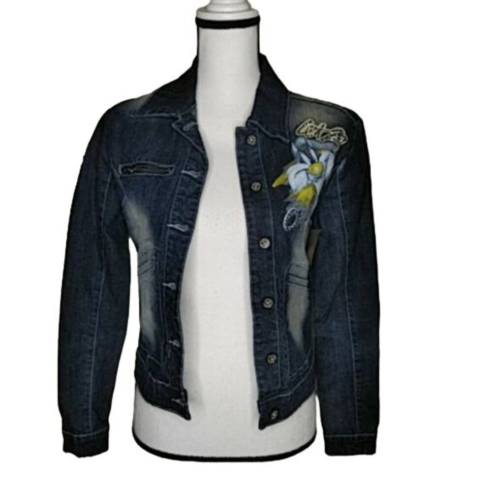 Vintage 90's Y2K Airbrush LOT 29 Loony Tunes Denim Jacket Sz S Sylvester Daffy - Picture 3 of 9